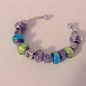 Bracelet with Turquoise, Lime & Pink colored beads